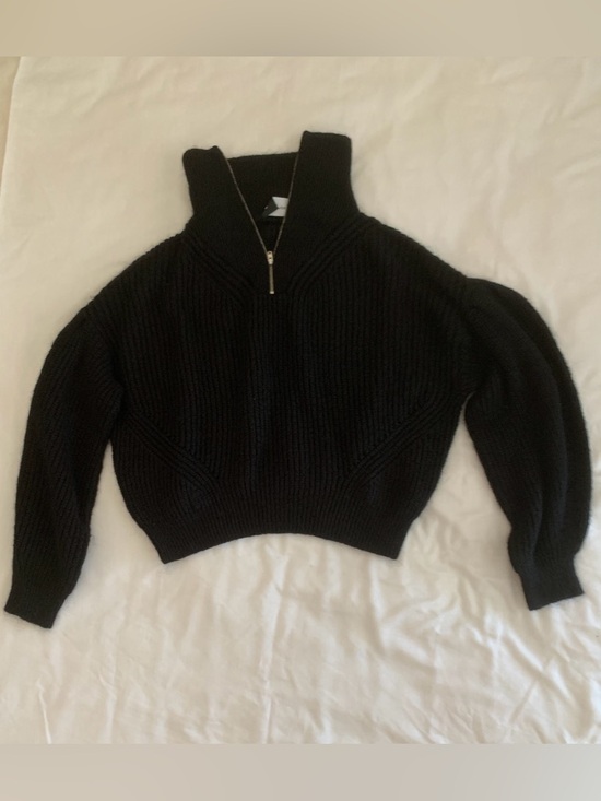 The Kooples Sweaters - THE KOOPLES Black Heavyweight Ribbed Half Zip Cropped Sweater Size 1 EUC